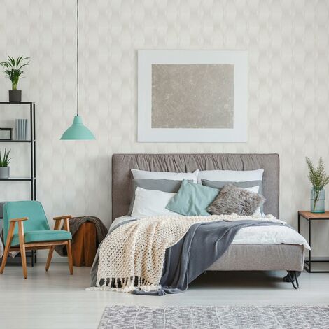 Papier peint moderne beige irisé trompe l'oeil | Tapisserie géométrique beige effet d'optique | Papier peint 3D salon & chambre