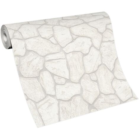 Papier peint moderne blanc imitation fausse pierre  Tapisserie tendance beige crème unie  Papier peint imitation brique pour couloir