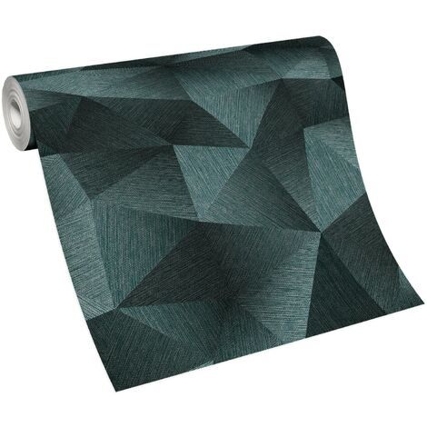 Papier peint moderne bleu à motif graphique | Tapisserie à motif géométrique tendance | Papier peint uni bleu effet trompe l'oeil