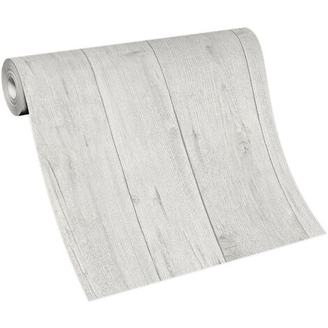 Papier peint moderne effet bois blanc idéal salle de bain  Tapisserie originale imitation bois  Papier peint trompe l'oeil uni blanc