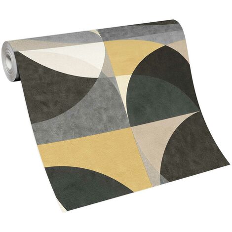 Papier peint moderne gris et jaune idéal salon | Tapisserie graphique tendance gris & jaune | Papier peint intissé géométrique