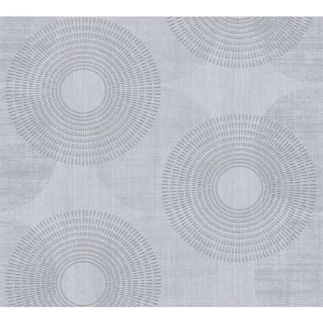 Papier peint moderne motif rond Tapisserie salon grise avec motifs argentés Papier peint gris intissé pour chambre adulte