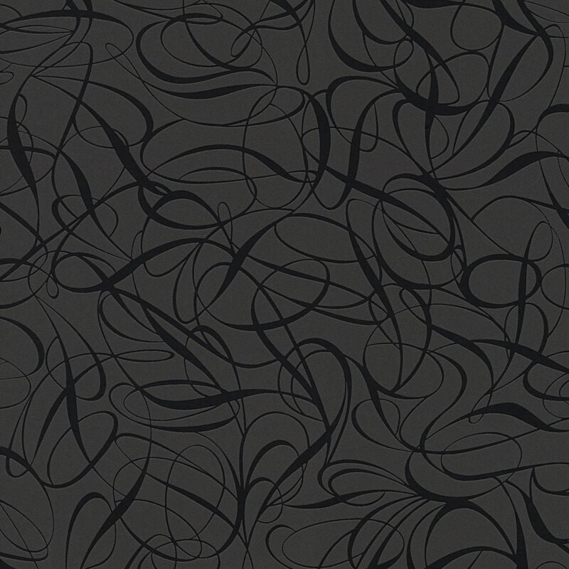 A.s.creations - Papier peint noir moderne Papier peint à lignes ondulées abstraites pour le salon et la cuisine Papier peint à motifs sombre