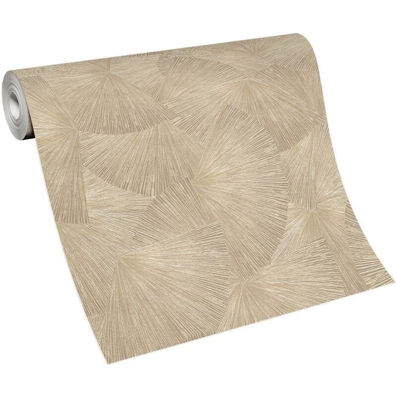 Papier peint moderne uni or pour salon | Tapisserie intissée à motif éventail doré | Papier peint abstrait à motif jaune idéal cuisine