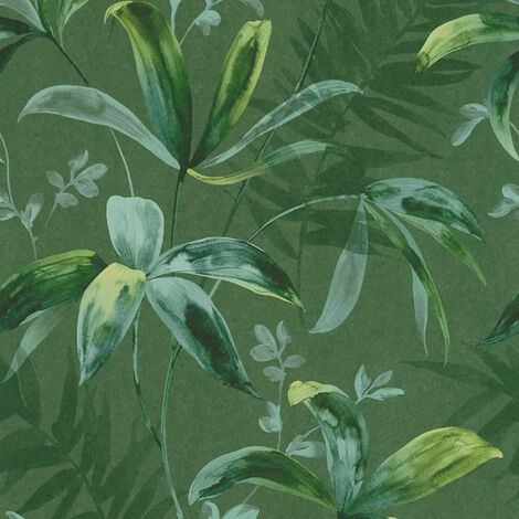 Papier peint moderne vert motif tropical Tapisserie jungle aquarelle pour salon chic Papier peint intissé vert foncé à motif feuilles