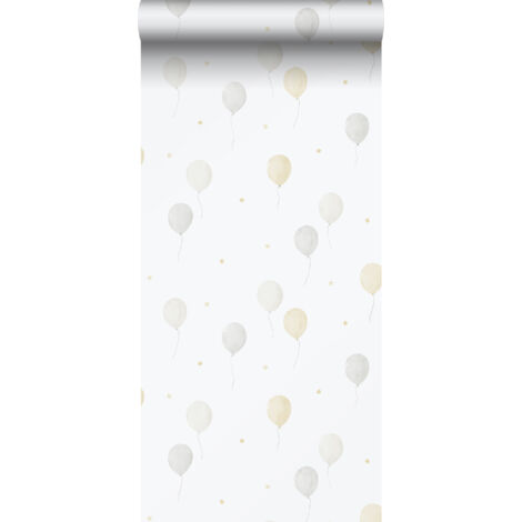 papier peint montgolfière beige, gris et blanc  - Sanders & Sanders