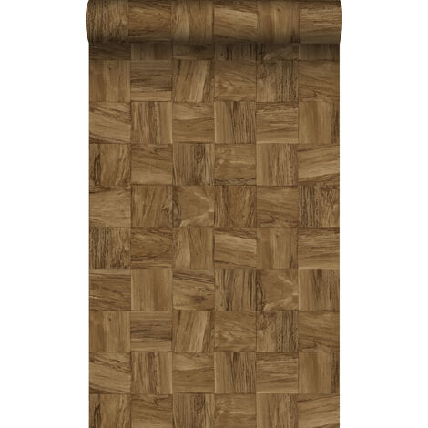 papier peint morceaux carrés de déchets de bois marron  - Origin Wallcoverings
