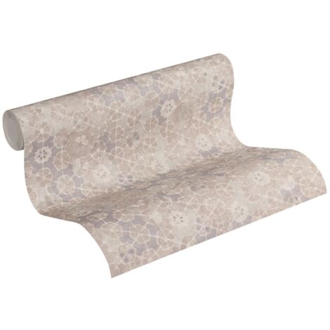 Papier peint mosaïque taupe gris Papier peint floral non-tissé en style boho chic Papier peint rétro en style vintage, gris clair