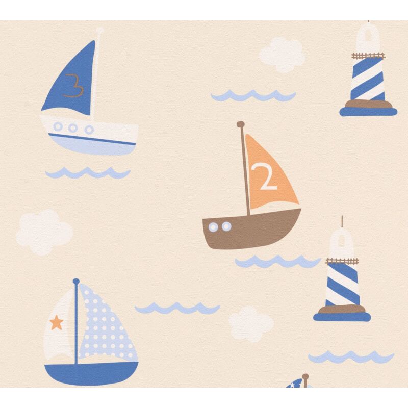 Papier peint motif bateau et mer | Tapisserie moderne pour enfant | Tapisserie pour chambre d'enfant & chambre de bébé - 10,05 x 0,53 m