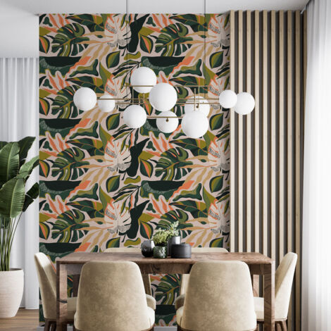 Papier peint - Motif botanique - 3 LÉS de 60x260 cm - Surface L 180 x H 260 cm