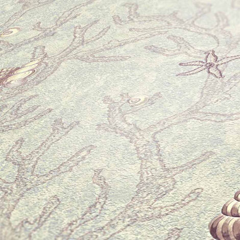 Papier peint motif corail & coquillage Tapisserie grise & violette pour salle de bain Papier peint original pour cuisine