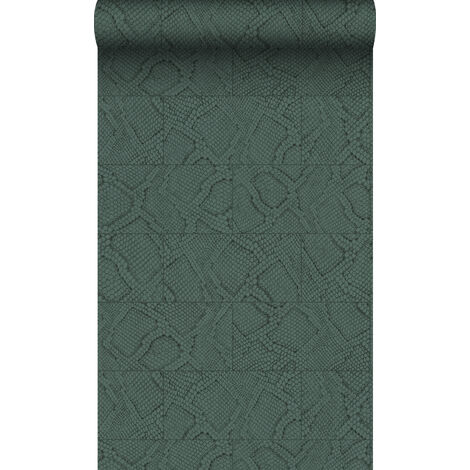 papier peint motif de carrellages avec imitation peau de serpent bleu canard  - Origin Wallcoverings