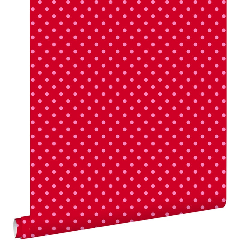 Papier peint à motif de petits points rouge et rose Estahome