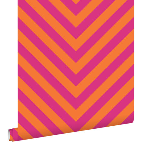 papier peint motif en chevron orange et rose bonbon  - ESTAhome