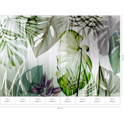 Papier peint motif feuilles imitation tissu pour salon  Tapisserie végétale verte & blanche  Papier peint intissé floral effet tissu