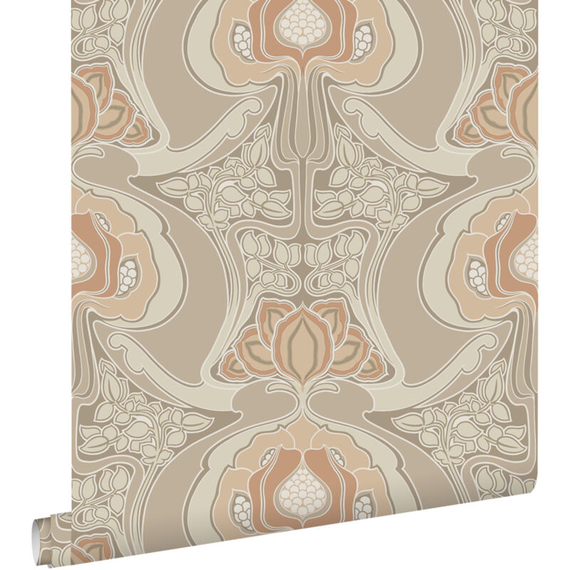 Estahome - papier peint fleurs vintage de style art nouveau beige