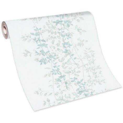 Papier peint motif floral bleu & gris salon | Tapisserie intissé couleur pastel idéal chambre adulte | Papier peint fleuri intissé