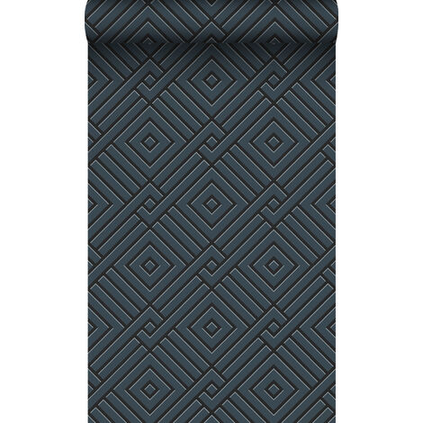 papier peint motif graphique 3D bleu foncé  - Origin Wallcoverings