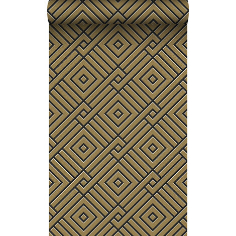 papier peint motif graphique 3D or et noir  - Origin Wallcoverings