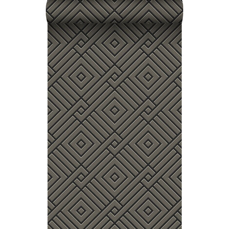 papier peint motif graphique 3D taupe et noir  - Origin Wallcoverings