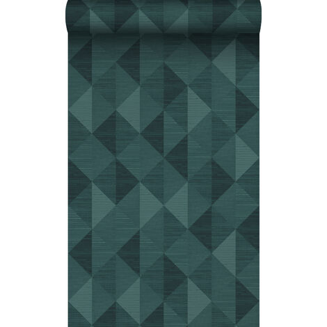 papier peint motif graphique en 3D bleu canard  - Origin Wallcoverings