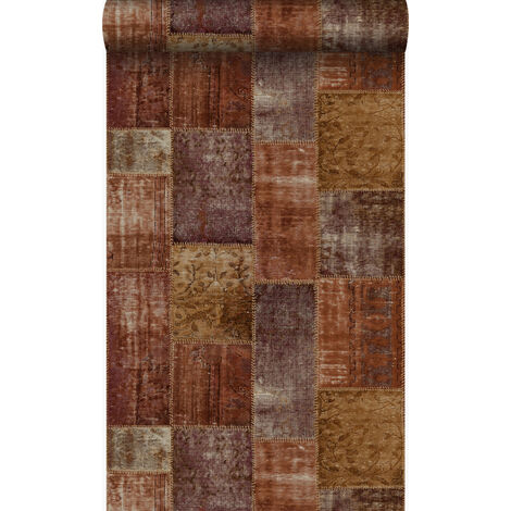 papier peint motif kilim brun rouille - Origin Wallcoverings