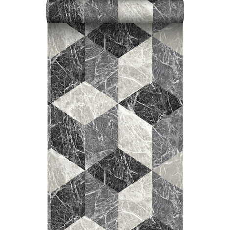 papier peint motif marbre 3D noir et gris  - Origin Wallcoverings