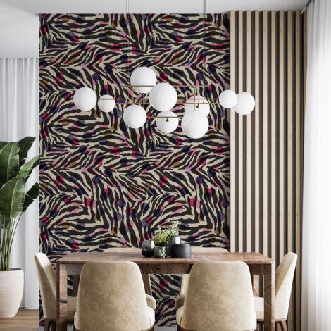 Papier peint - Motif zébré - 9 LÉS de 60x260 cm - Surface L 540 x H 260 cm