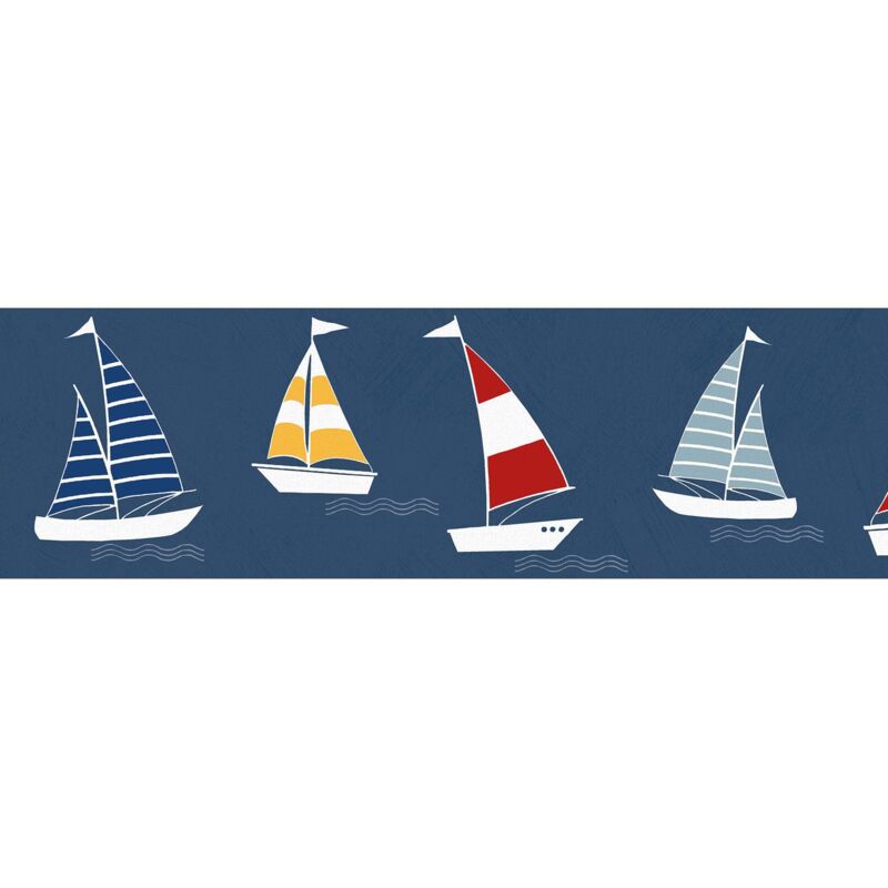 Papier peint à motifs graphiques Profhome 403757 bordure auto-adhésive légèrement texturé avec un dessin graphique mat bleu rouge jaune blanc 0,75 m2