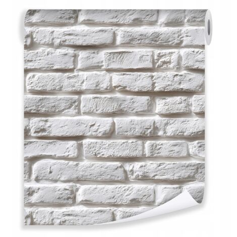 Papier peint mur de briques blanches sur mur molletonné Papier peint salon chambre  coucher