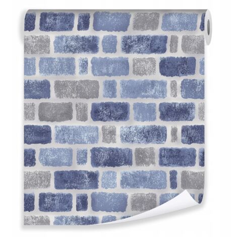 Papier peint mur de briques imitation bleu sur mur molletonné salon chambre  coucher