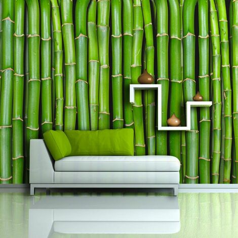 Papier peint mur vert bambou - 450 x 270 cm - Vert