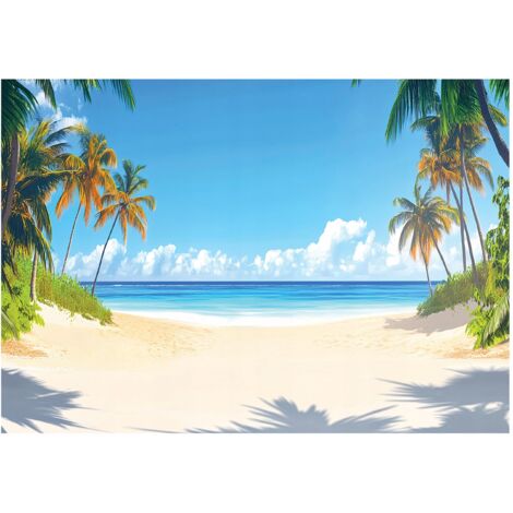 Papier peint mural 3D plage mer palmiers nature intissé grand format design intérieur salon chambre pas cher 150x105 cm