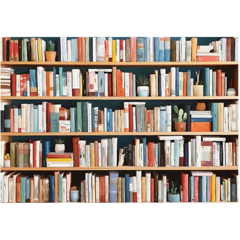 Papier peint mural bibliothèque livres intissé grand format design intérieur salon chambre pas cher 150x105 cm