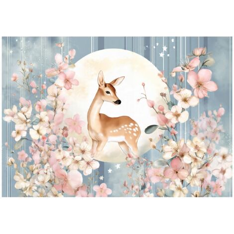 Papier peint mural biche fleurs enfant intissé grand format design intérieur chambre enfant pas cher 200x140 cm