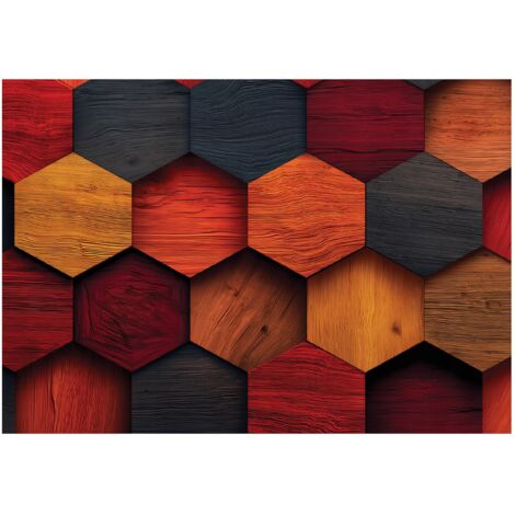 Papier peint mural bois géométrie planches intissé grand format design intérieur salon chambre pas cher 300x210 cm