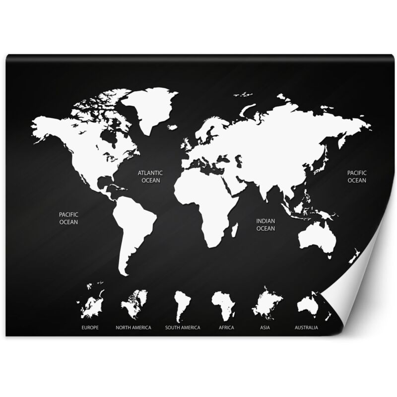 Papier peint mural, Carte du monde en noir et blanc - 100x70