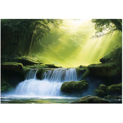 Papier peint mural cascade 3D forêt paysage intissé grand format design intérieur salon chambre pas cher 200x140 cm