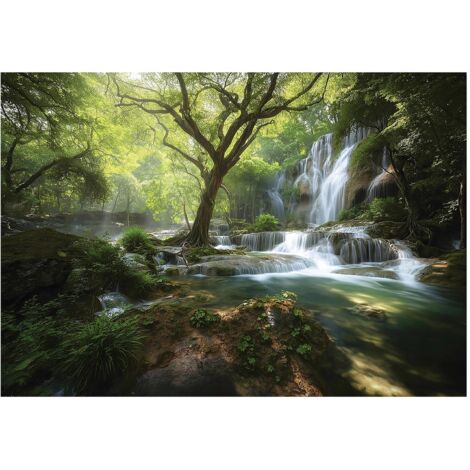 Papier peint mural cascade forêt nature intissé grand format design intérieur salon chambre pas cher 150x105 cm