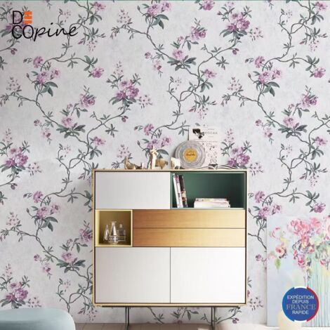 Papier peint mural - DECOPINE - Jardin Flottant - Intissé embossé 3D - Floral violet - 0,53 x 10 m