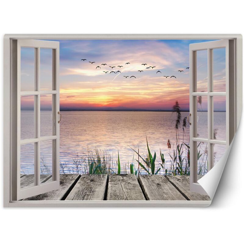 Papier peint mural, Fenêtre avec vue sur le soleil couchant - 280x200