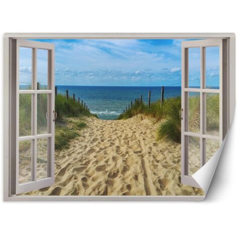 Papier peint mural, Fenêtre mer plage ciel - 140x100