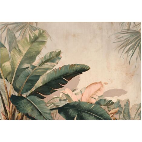 Papier peint mural feuilles abstrait béton intissé grand format design intérieur salon chambre pas cher 200x140 cm