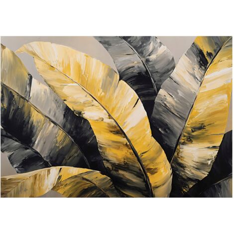Papier peint mural feuilles abstrait jaune noir intissé grand format design intérieur salon chambre pas cher 150x105 cm