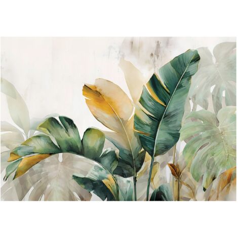 Papier peint mural feuilles abstrait vert intissé grand format design intérieur salon chambre pas cher 350x250 cm