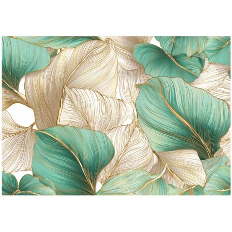Papier peint mural feuilles art déco doré intissé grand format design intérieur salon chambre pas cher 250x175 cm