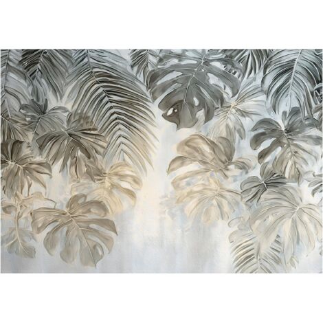 Papier peint mural feuilles béton abstrait intissé grand format design intérieur salon chambre pas cher 150x105 cm