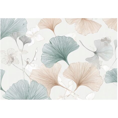 Papier peint mural feuilles de ginkgo abstrait intissé grand format design intérieur salon chambre pas cher 150x105 cm