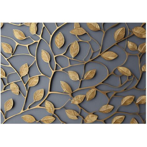 Papier peint mural feuilles dorées abstrait intissé grand format design intérieur salon chambre pas cher 150x105 cm