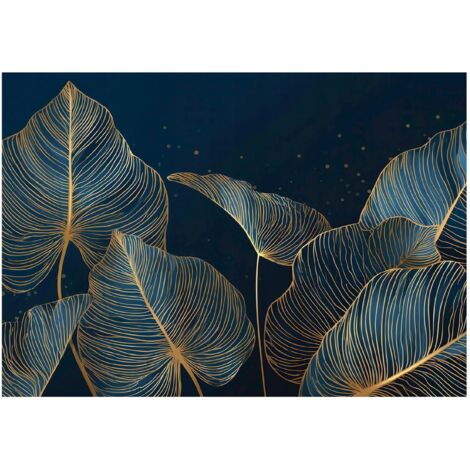 Papier peint mural feuilles dorées glamour intissé grand format design intérieur salon chambre pas cher 150x105 cm